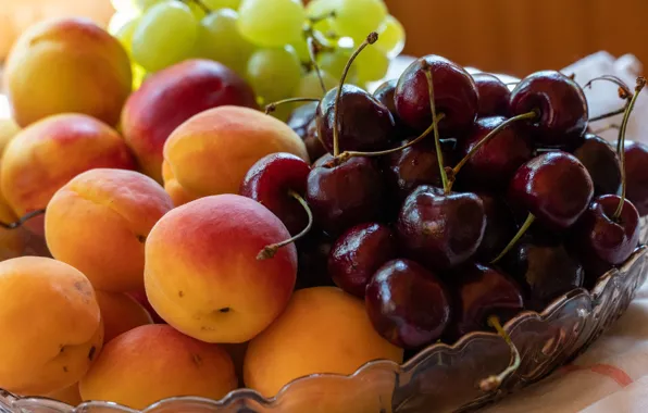 Cherry, grapes, fruit, different, cherry, apricots, cuts
