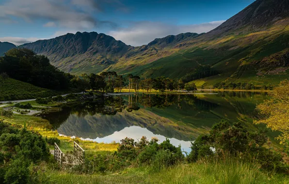 Picture mountains, nature, lake, photo, England, the bushes