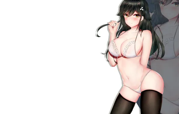 Picture girl, sexy, lingerie, bra, cleavage, panties, thighhighs, long hair