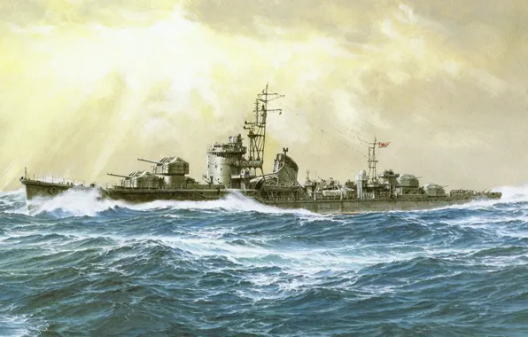 Ship, art, Navy, military, Japanese, destroyer, WW2, destroyer