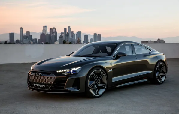 Audi, coupe, skyscrapers, 2018, e-tron GT Concept, the four-door