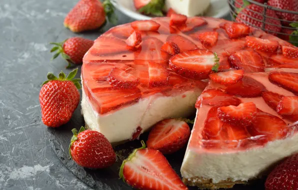 Strawberry, cake, jelly, cheesecake