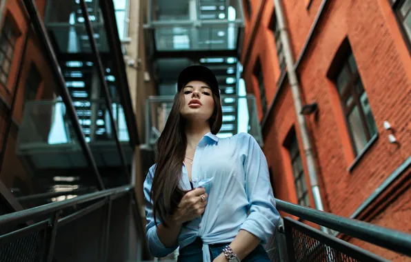 Look, pose, model, portrait, home, jeans, makeup, brunette