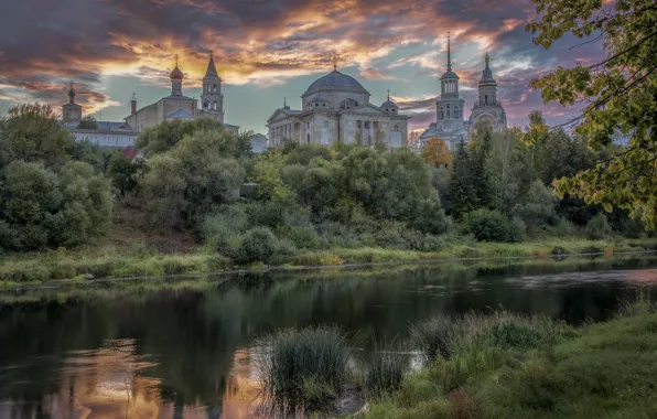 Picture landscape, nature, the city, river, Torzhok, The Boris and Gleb monastery, Elena Guseva