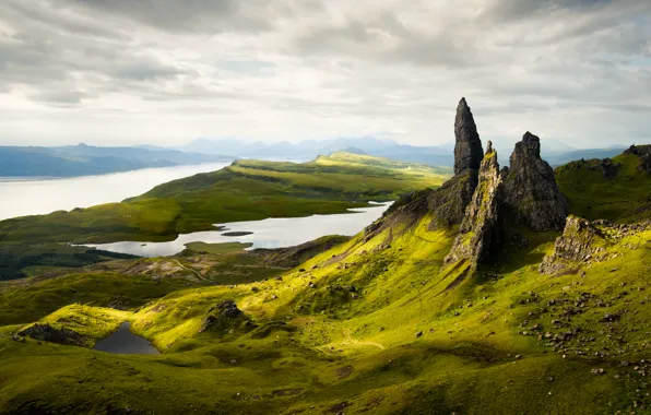 Mountains, morning, scotland, Old Man of Storr