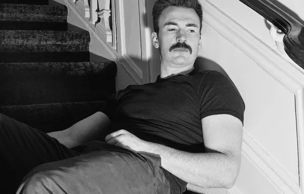 Mustache, look, pose, stage, actor, Chris Evans, Chris Evans