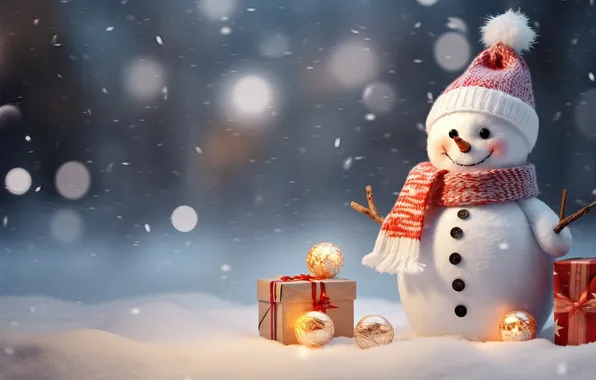 Winter, snow, Christmas, New year, snowman, Christmas, winter, snow