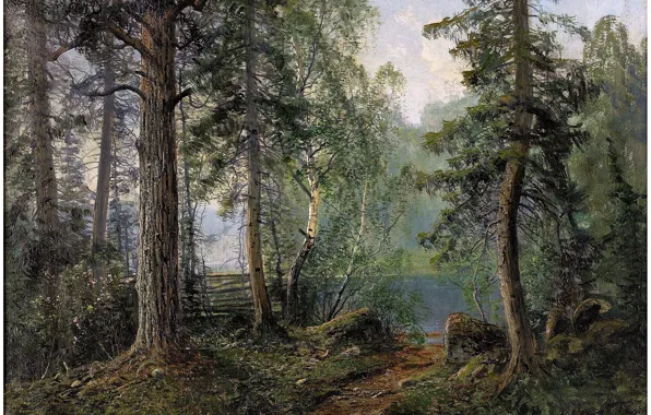 Forest, landscape, nature, river, art, JOHN KINDBORG
