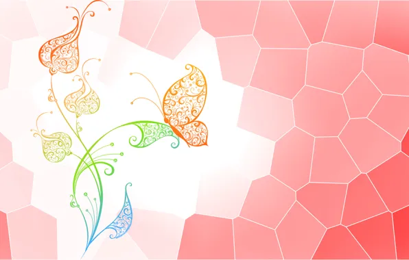 Flower, abstraction, butterfly, vector, point, stained glass butterfly