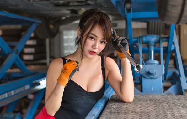 Picture look, girl, sexy, key, Asian, garage