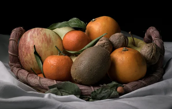 Food, oranges, black background, still life, vegetables, different, composition