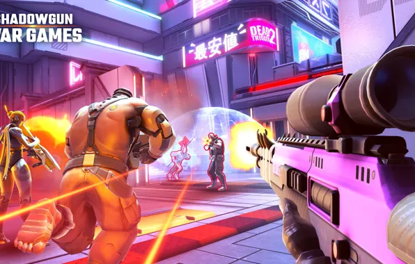 The city, weapons, advertising, characters, run, Shadowgun War Games