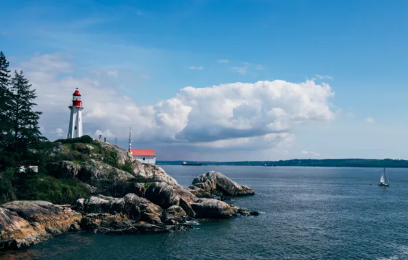 Nature, Clouds, Sky, Dock, Ocean, Sea, Rocks, Trees