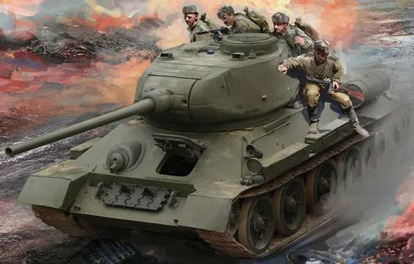 Medium tank, T-34-85, Soviet infantry, Tank troops