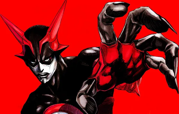 Hands, mask, horns, gesture, red background, Zetman, Access Jin