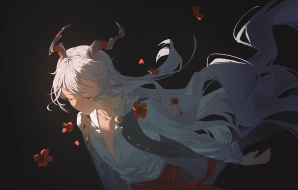 Flowers, horns, guy, Arknights, Chalk