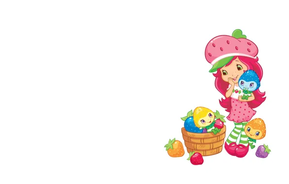 Picture art, girl, basket, children's, berry. mood