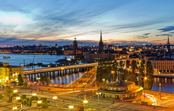 The sky, lights, road, home, the evening, Stockholm, Sweden, stockholm