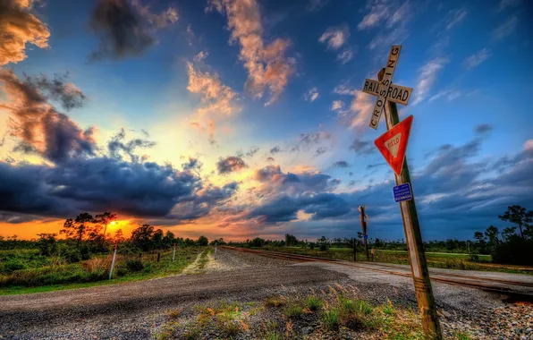 Sign, railroad, moving