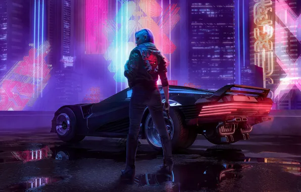 Girl, Auto, Night, The city, The game, Neon, Machine, Fantasy
