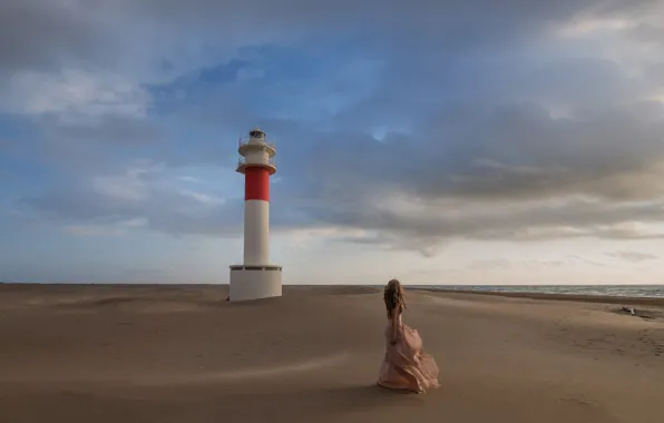 The sky, girl, landscape, nature, romance, dal, dress, long hair