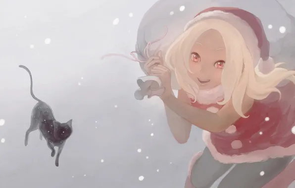 Cat, girl, Christmas, bag, kitty, Gravity Rush