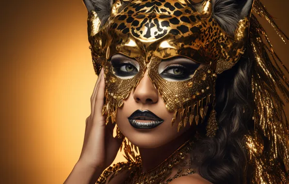 Look, girl, light, decoration, face, pose, style, gold