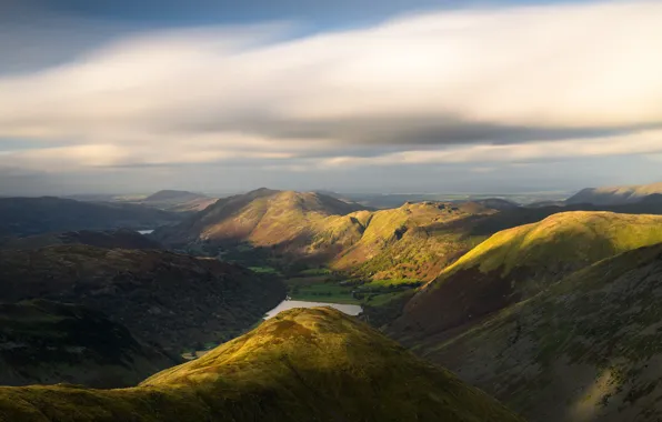 Clouds, hills, England, Lake District, Cumbria, Lake Brotherswater