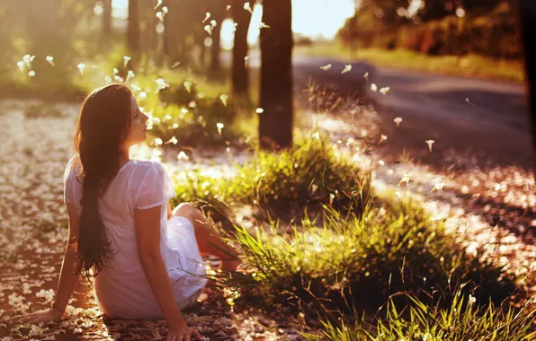 Road, summer, girl