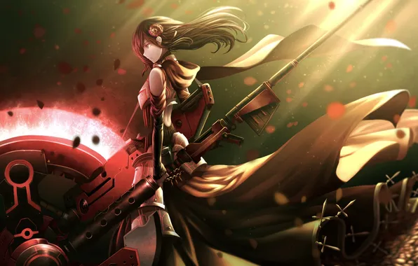 Picture girl, weapons, anime, petals, art, rwby, ruby rose, dishwasher1910