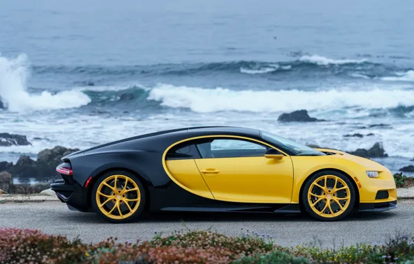 Picture coast, Bugatti, 2018, Chiron, Yellow and Black