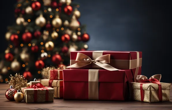 Picture tree, Christmas, gifts, New year, Christmas, tree, decoration, gift boxes