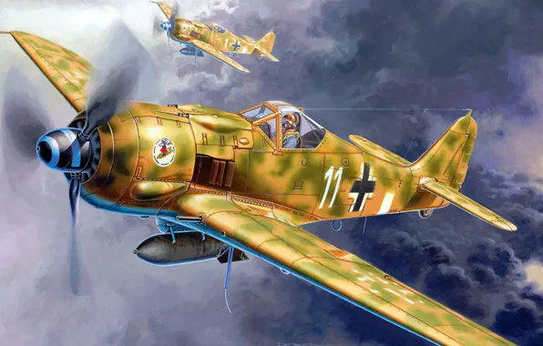 Fighter-bomber, Focke-Wulf, Luftwaffe, German single-seater single piston, FW-190F-8
