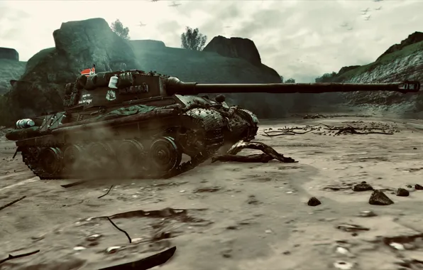 HDR, Clouds, Tiger, Beach, Game, Tank, World of Tanks, Tiger 2