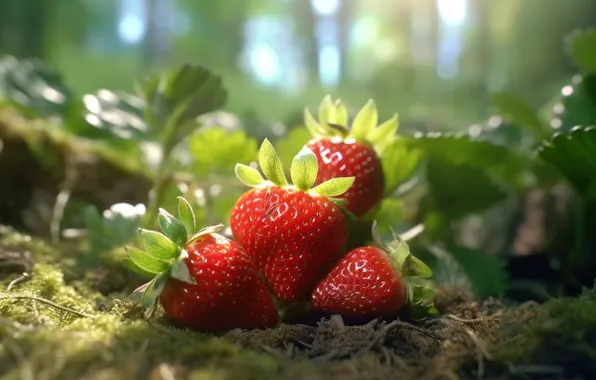Leaves, light, nature, berries, rendering, garden, harvest, strawberry
