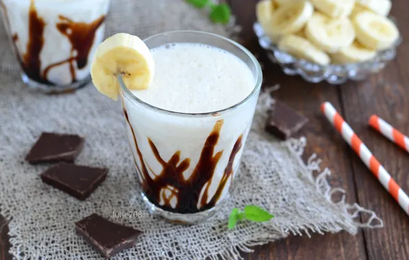 Chocolate, bananas, cocktail, milk