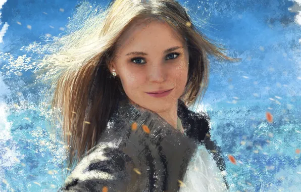 Picture girl, figure, portrait, jacket, beautiful, art, ragged strokes