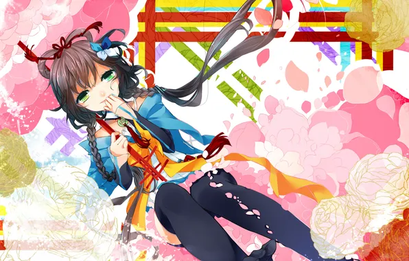 Flowers, abstraction, petals, art, girl, vocaloid, luo tianyi, strib and I will
