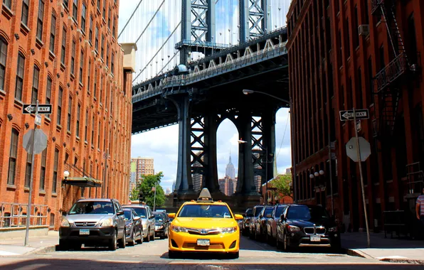 Picture auto, bridge, the city, street, building, taxi, new york, new York