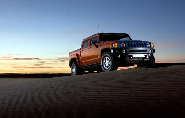 Sand, the sky, orange, jeep, SUV, Hammer, pickup, Hummer