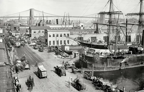 Picture bridge, port, New York, NYC, Brooklyn Bridge, 1901