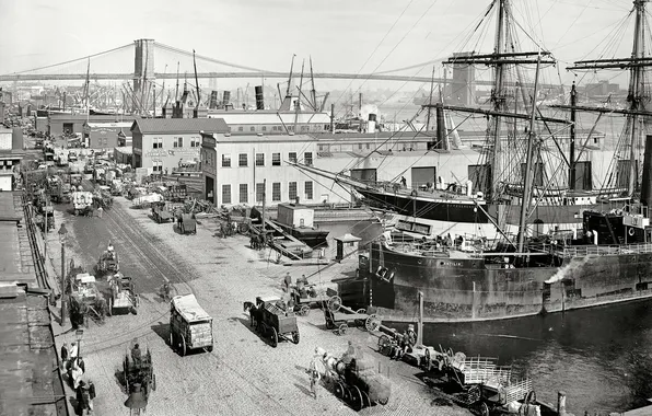 Bridge, port, New York, NYC, Brooklyn Bridge, 1901