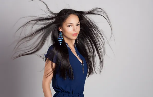 Look, girl, face, earrings, makeup, long hair. background