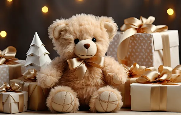 Toy, bear, Christmas, bear, gifts, New year, bear, plush
