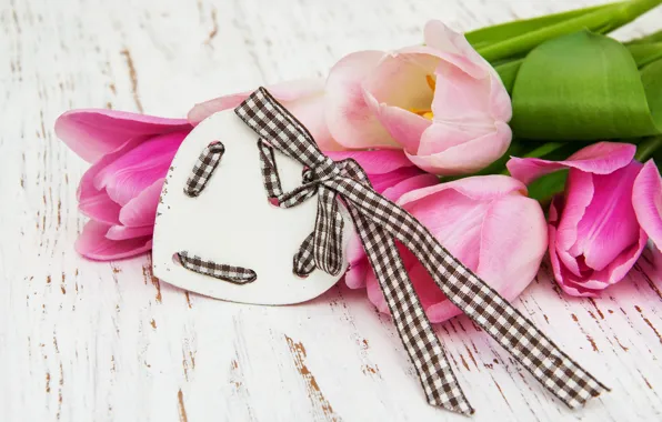 Heart, tulips, pink, heart, pink, flowers, romantic, tulips