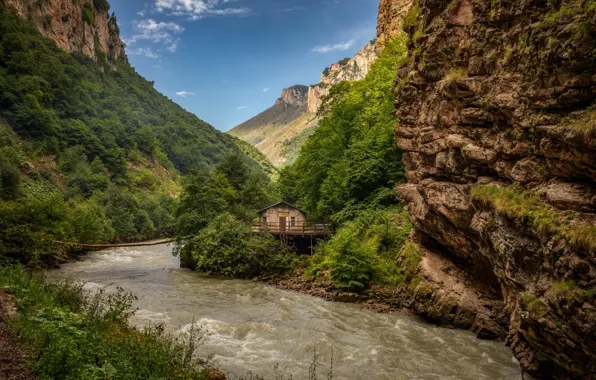 Picture landscape, mountains, nature, river, the bridge, Kabardino-Balkaria, Alexander the Silent, Chegem Gorge