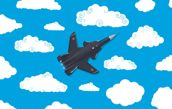 Clouds, Minimalism, The plane, Fighter, Russia, Art, The view from the top, Su-47