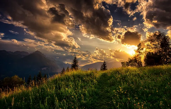 Clouds, sunset, mountains, Austria, Alps, Austria, Alps, Tyrol
