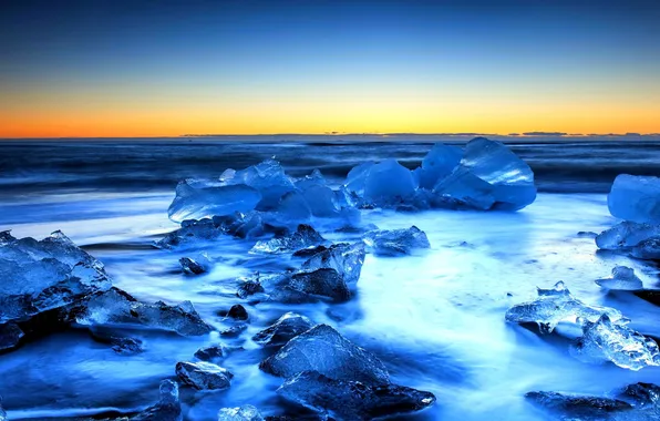 Picture SEA, HORIZON, The OCEAN, The SKY, FROST, ICE, SUNSET, DAWN