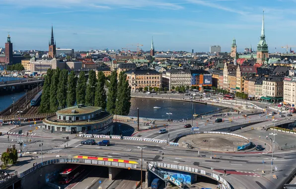 Picture river, building, road, home, Sweden, bridges, Stockholm